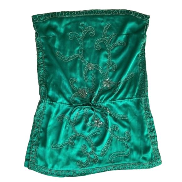 Lipsy Women Off Shoulder Mini Strapless Dress Beaded Tie Waist Green Size M/ L - Picture 2 of 9